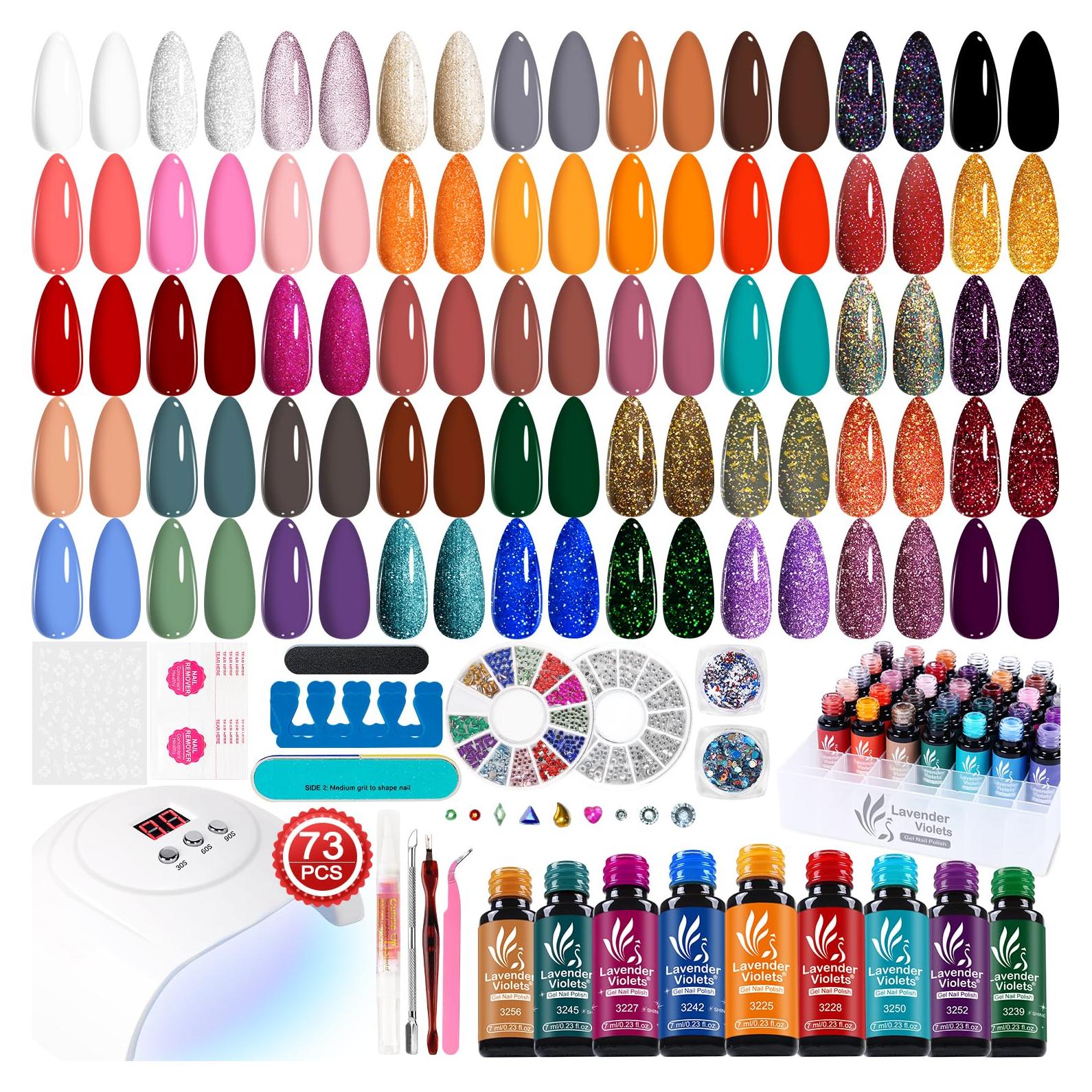 Kit de Esmalte de Uñas de Gel Lavender Violets 73 Pcs con Luz UV