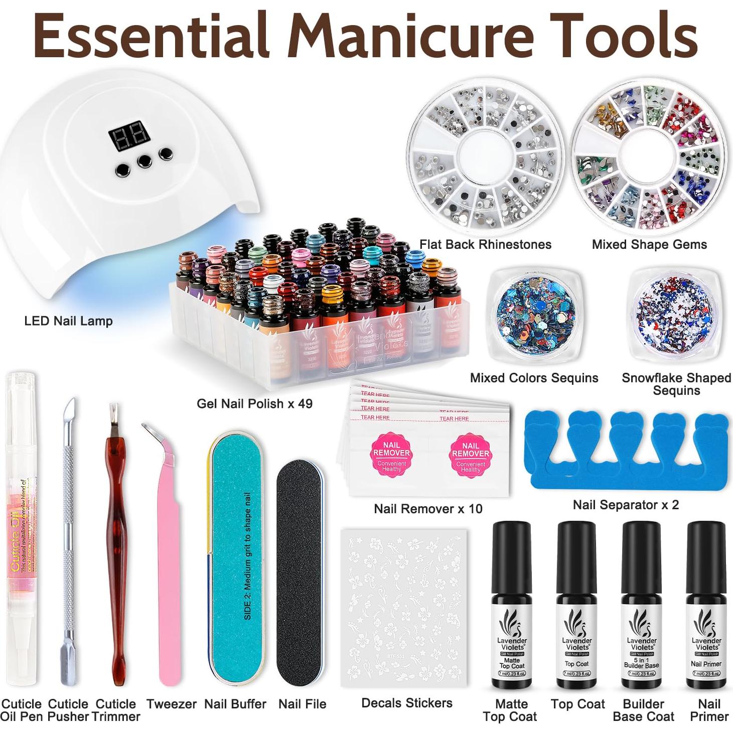 Kit de Esmalte de Uñas de Gel Lavender Violets 73 Pcs con Luz UV
