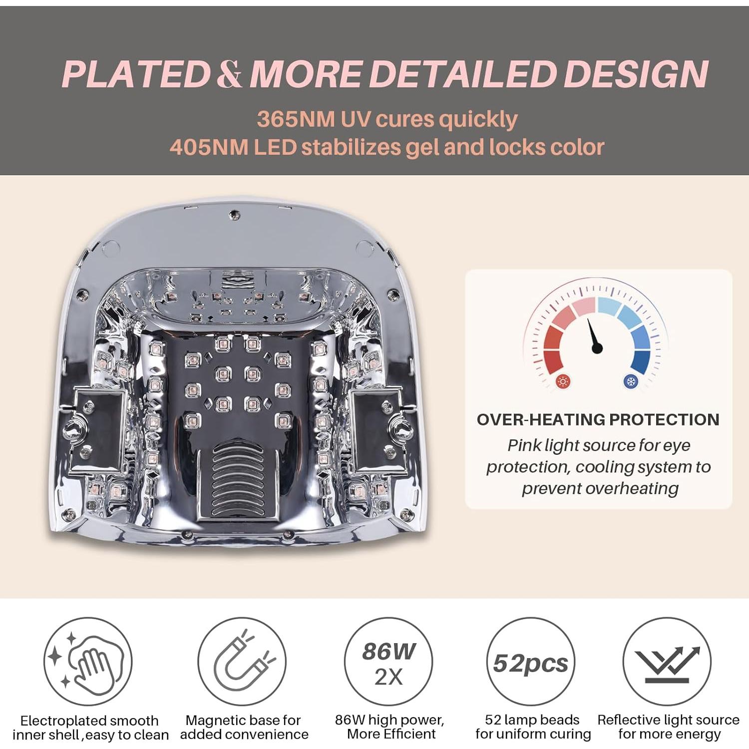 Lámpara de Uñas UV/LED Recargable Biduo JC22-Pro Plata Holográfica