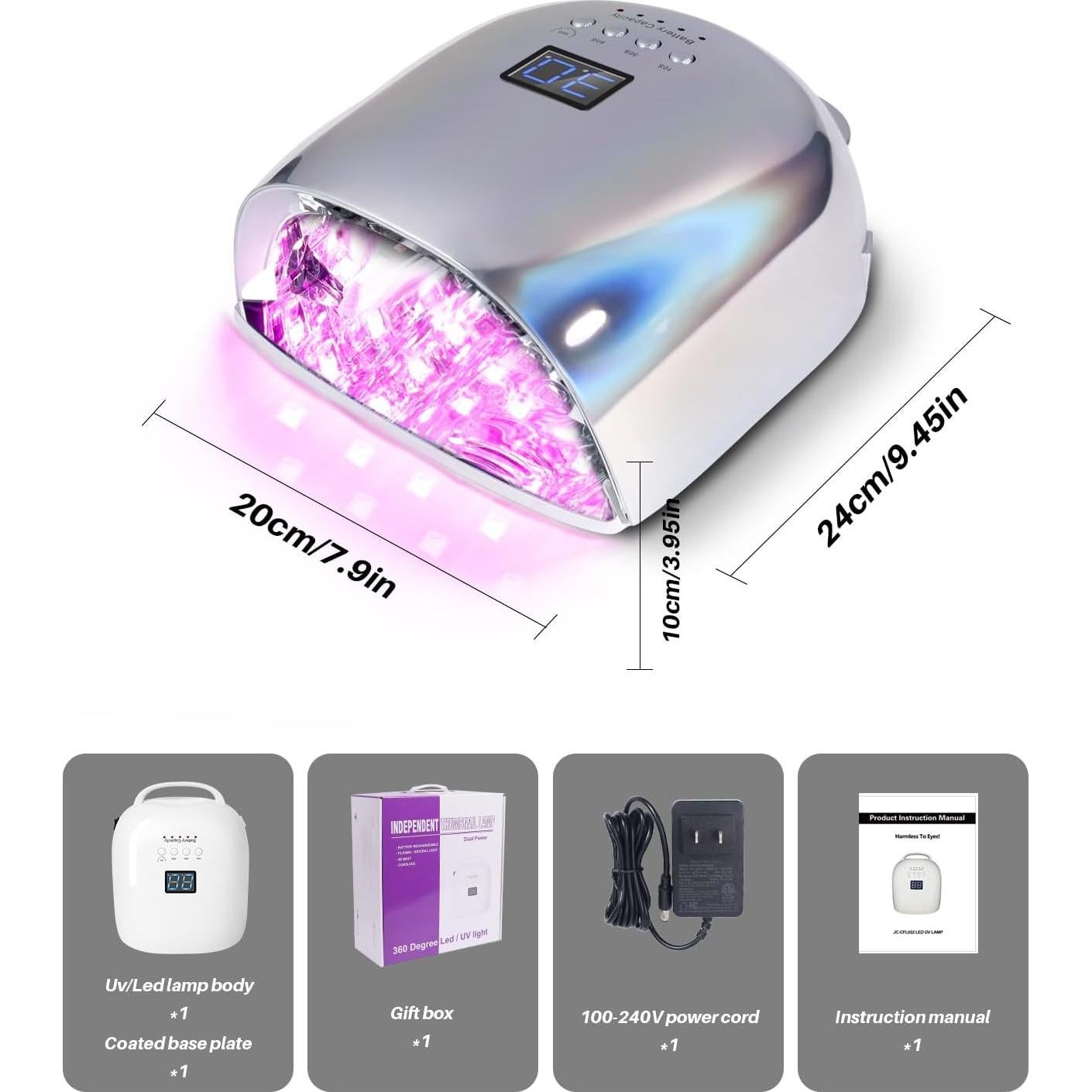 Lámpara de Uñas UV/LED Recargable Biduo JC22-Pro Plata Holográfica