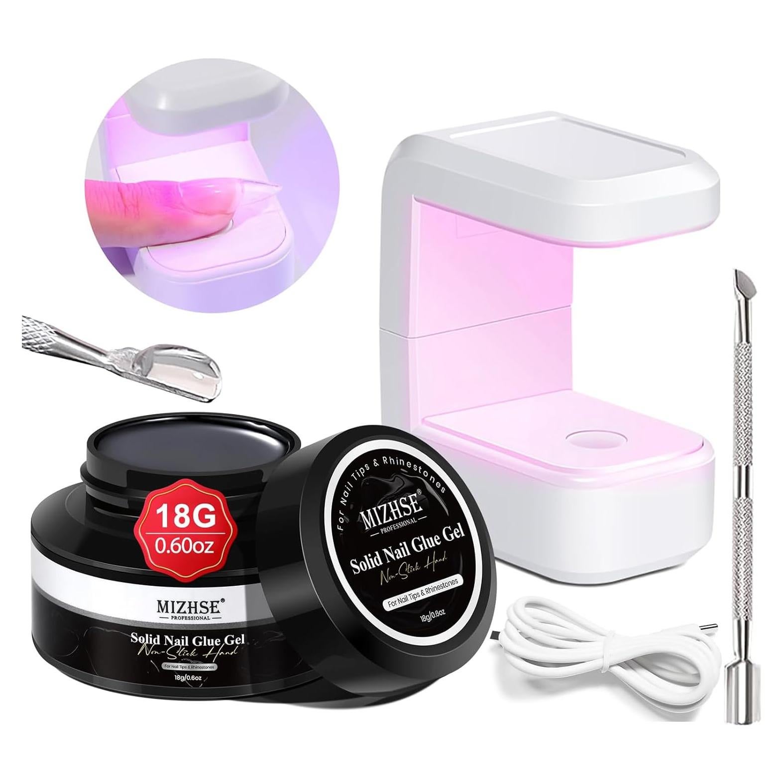 Kit de Pegamento de Uñas Sólido MIZHSE 18g con Lámpara LED