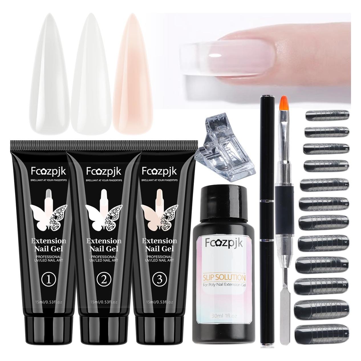 Kit de Gel de Uñas Poly Sotong - 3 Colores + Solución Deslizante