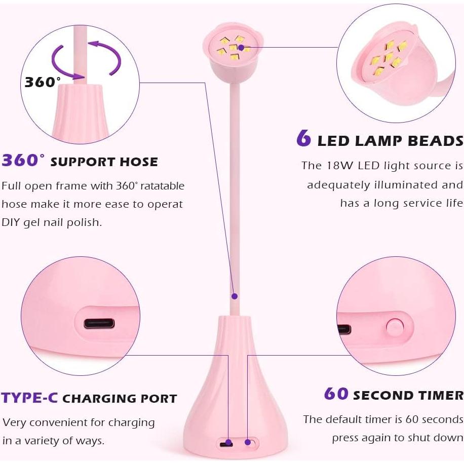 Lámpara de Uñas LED UV XSMNER Rosa 18W Inalámbrica 360°