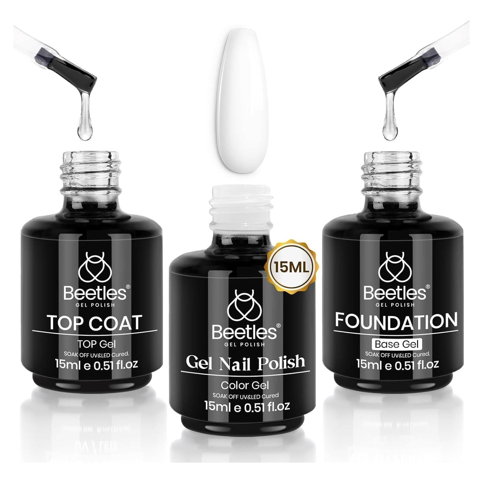 Kit de Esmalte de Uñas en Gel Beetles 3Pcs 15ml Blanco