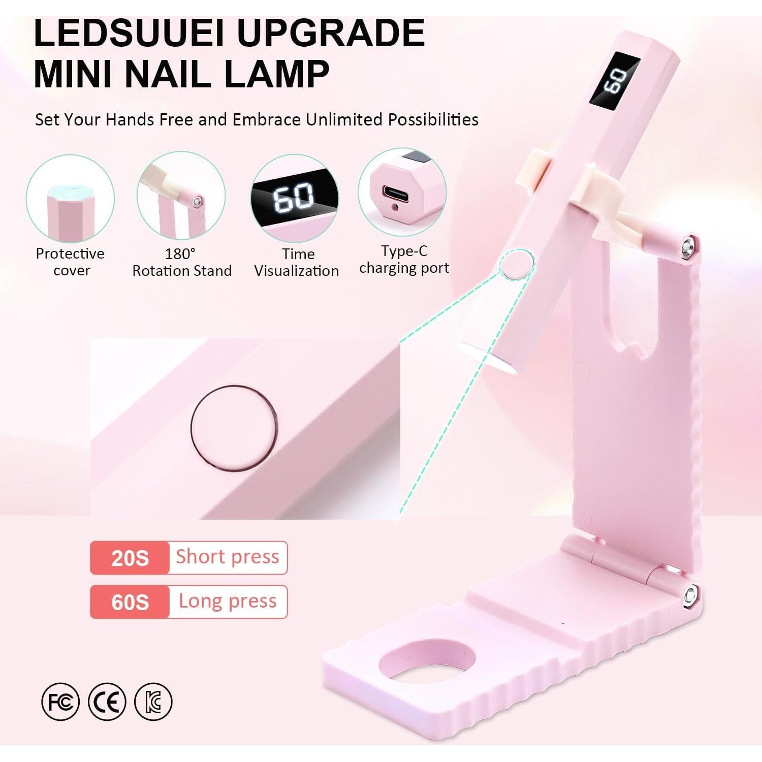 Lámpara UV/LED Inalámbrica LEDSUUEI Rosa para Uñas de Gel