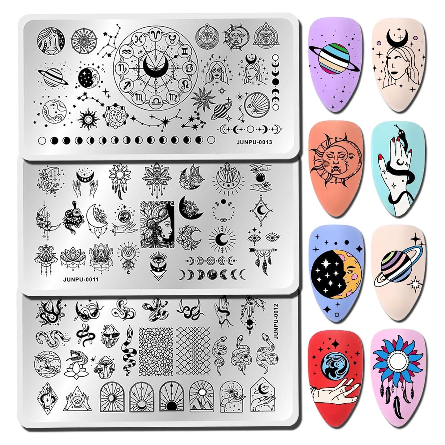 Kit de Placas de Estampado de Uñas JUNPU 3 Piezas 12x6cm