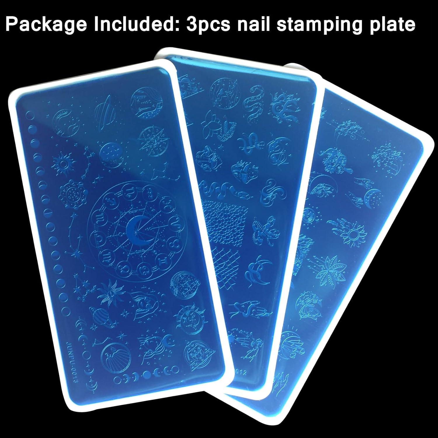 Kit de Placas de Estampado de Uñas JUNPU 3 Piezas 12x6cm