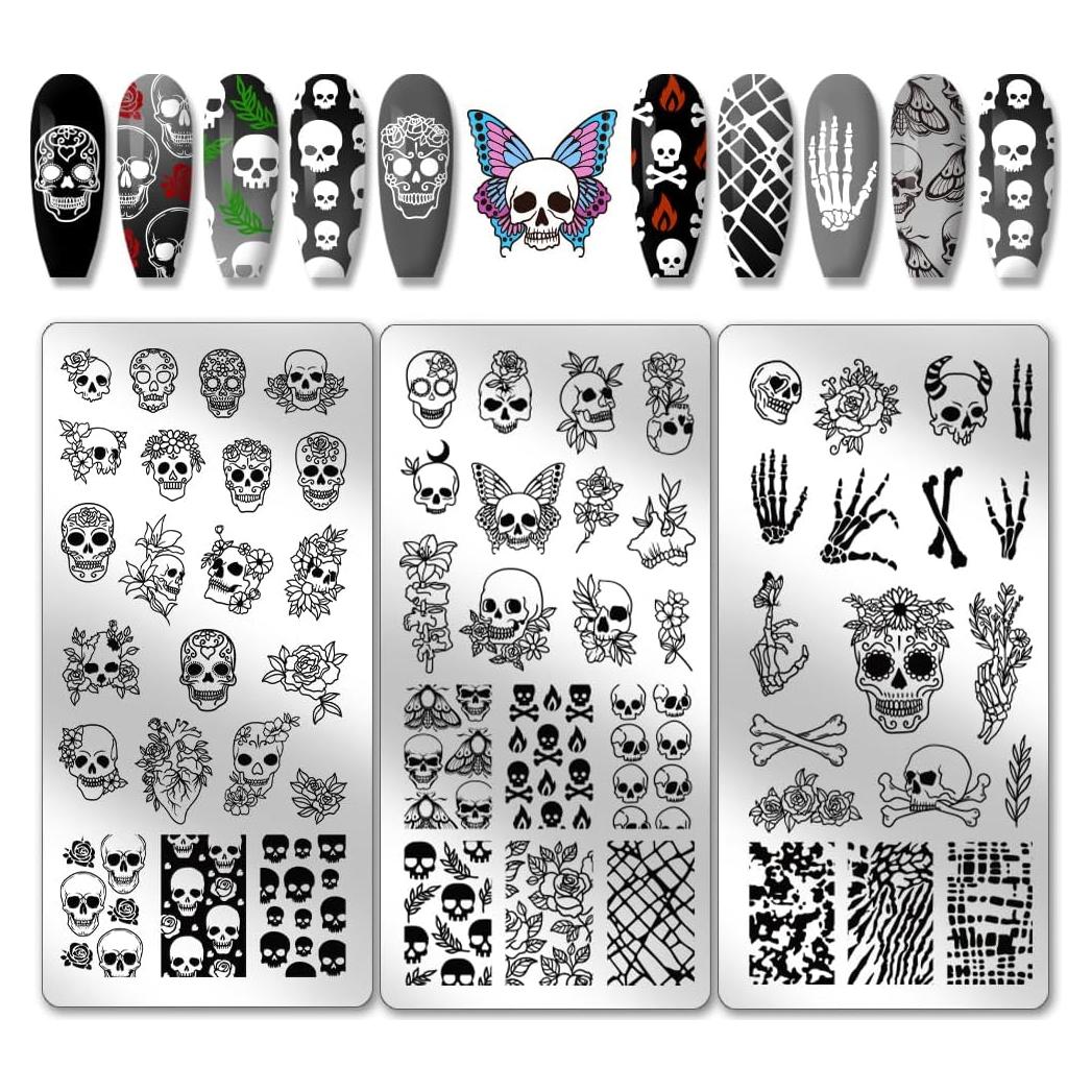 Estampador de Uñas PH PandaHall 3 Placas Calavera 58 Patrones