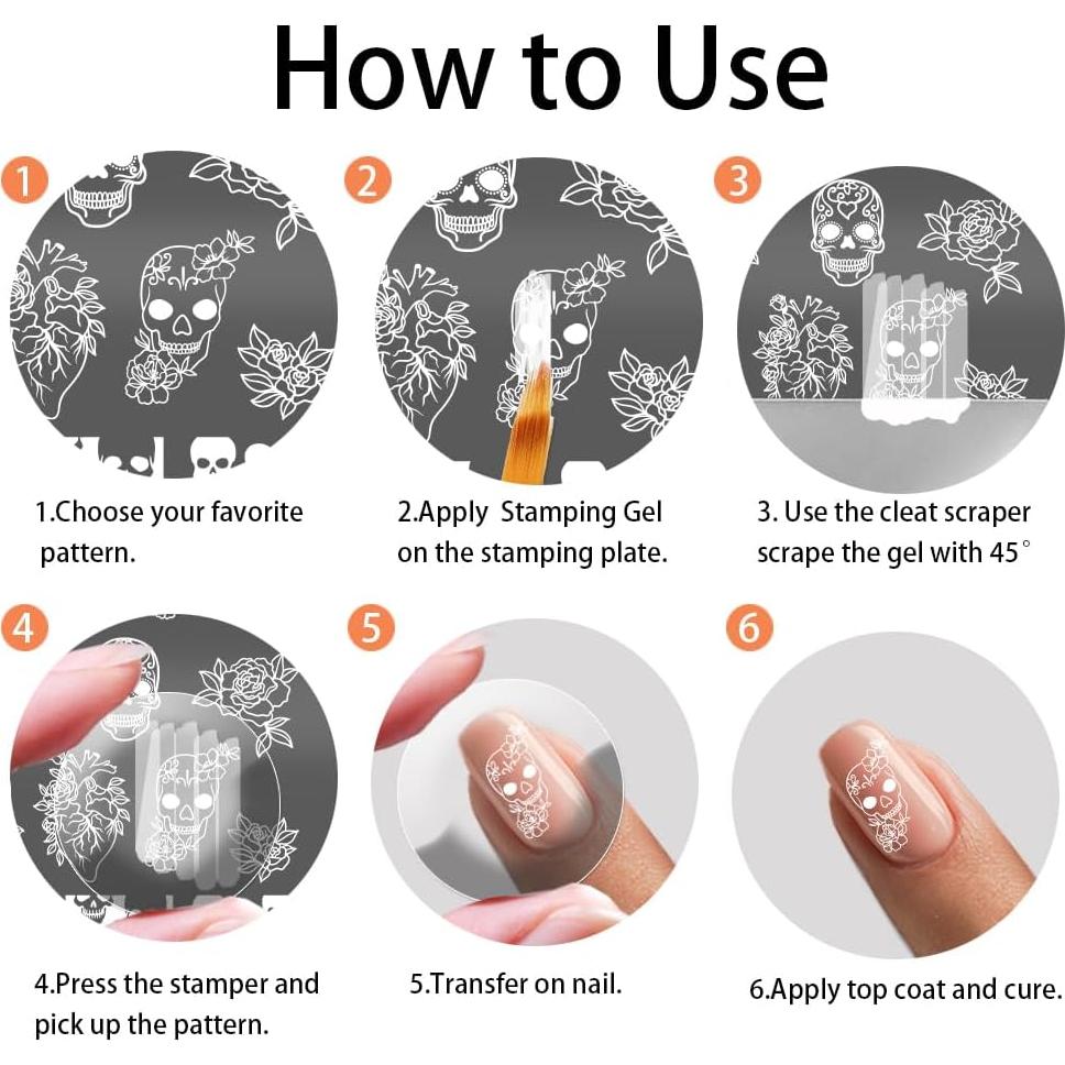 Estampador de Uñas PH PandaHall 3 Placas Calavera 58 Patrones