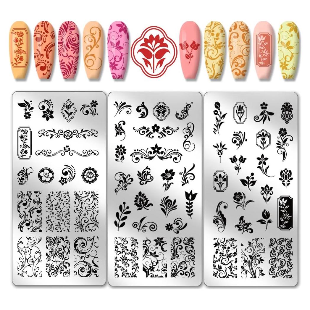 Placas de Estampado de Uñas PH PandaHall 3pcs Floral 61 Patrones