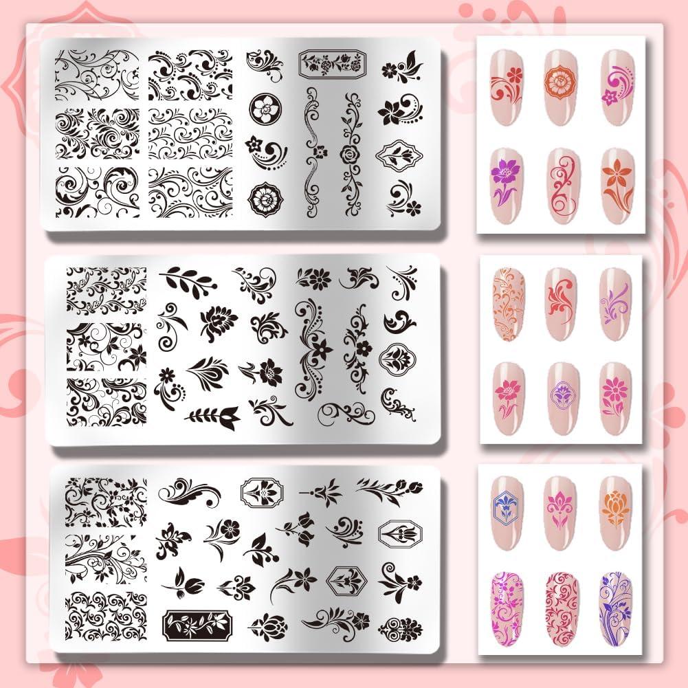 Placas de Estampado de Uñas PH PandaHall 3pcs Floral 61 Patrones