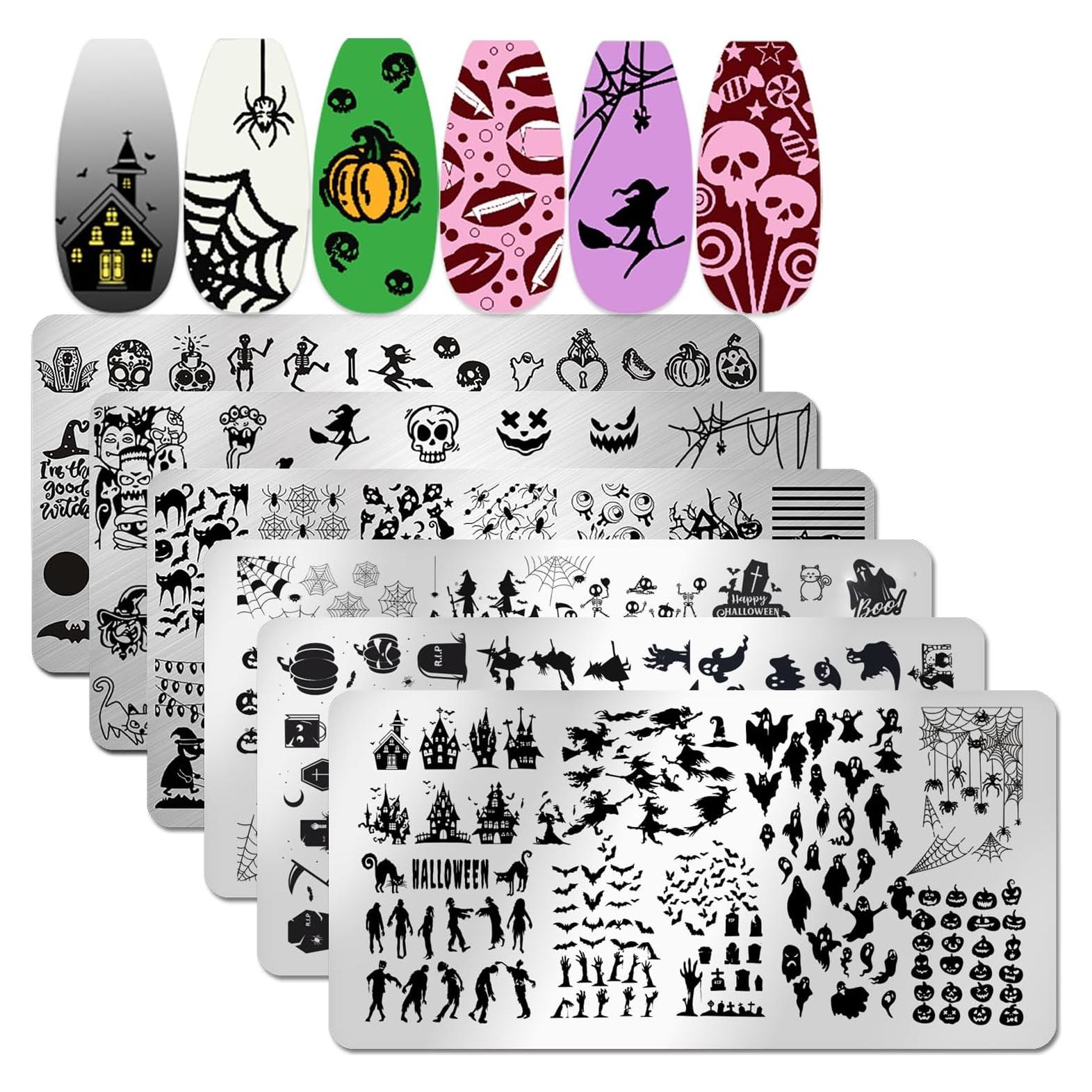 Placas de Estampado de Uñas Halloween JERCLITY 6 Piezas