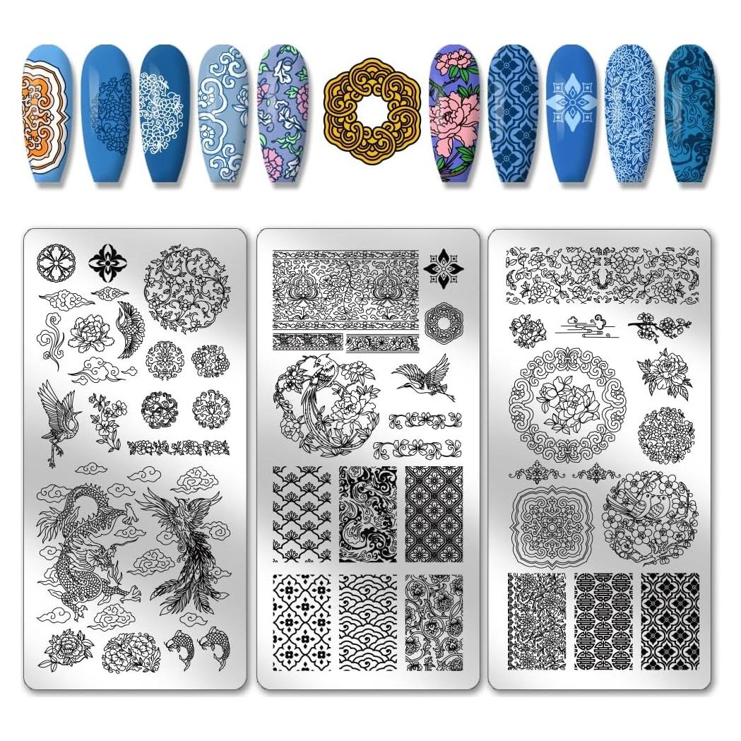 Plantillas de Estampado de Uñas PH PandaHall 3 Piezas 12x6 cm