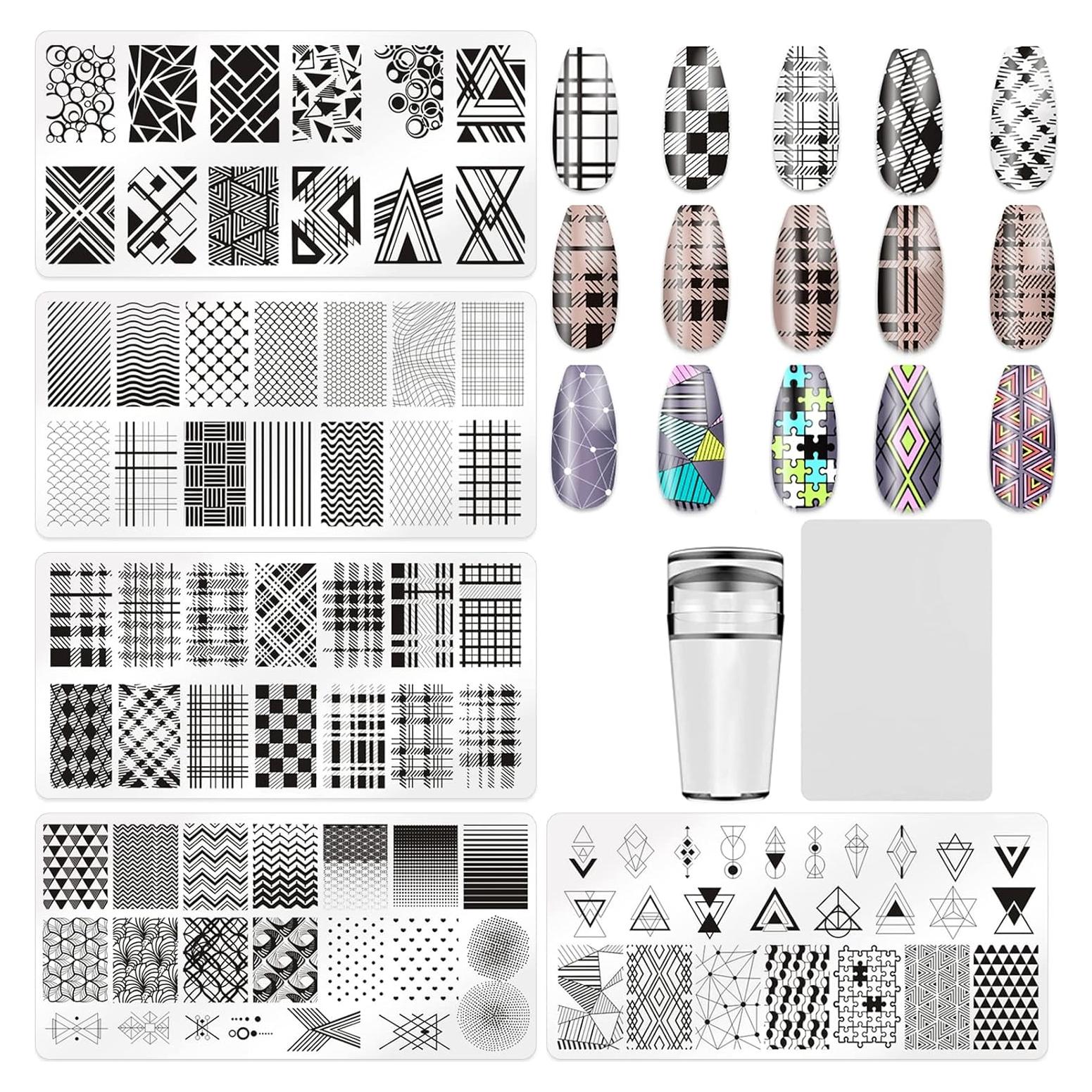 Kit de Estampado de Uñas KAAGEE 5 Piezas con Estampador