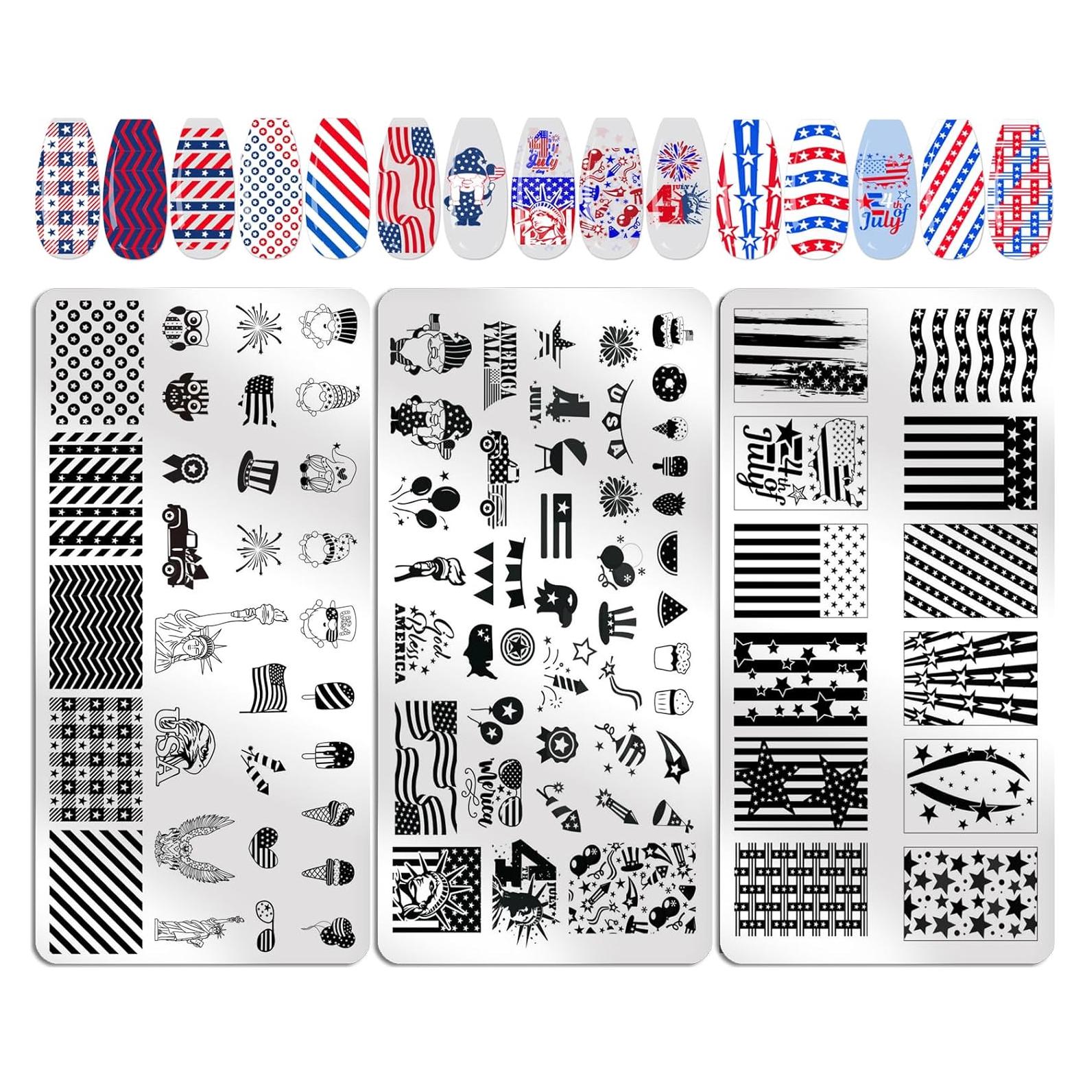 Kit de Estampado de Uñas Patriótico 3pcs XingRong