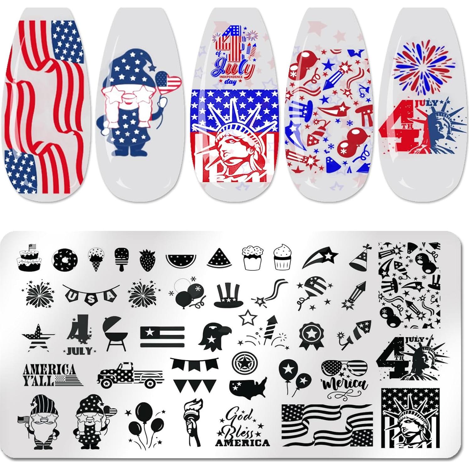 Kit de Estampado de Uñas Patriótico 3pcs XingRong