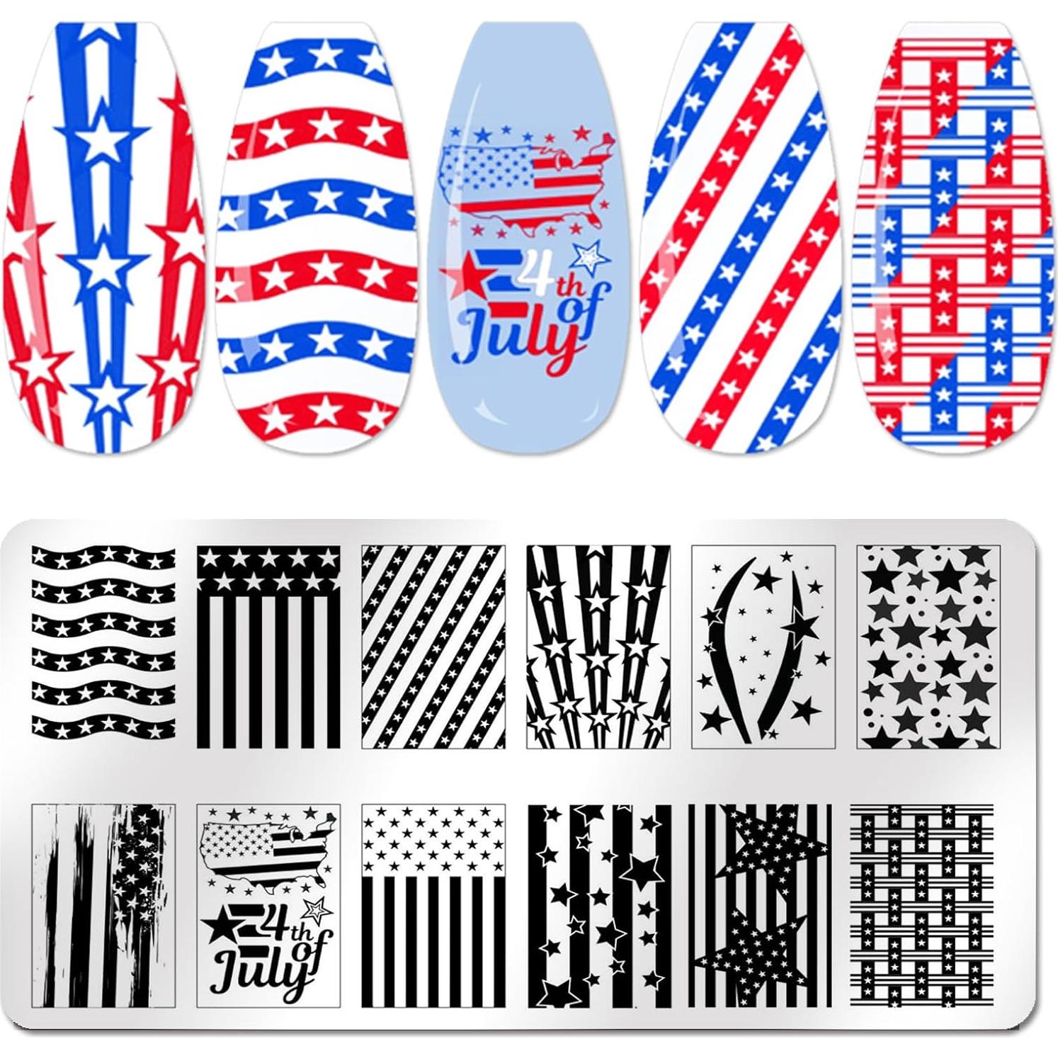 Kit de Estampado de Uñas Patriótico 3pcs XingRong