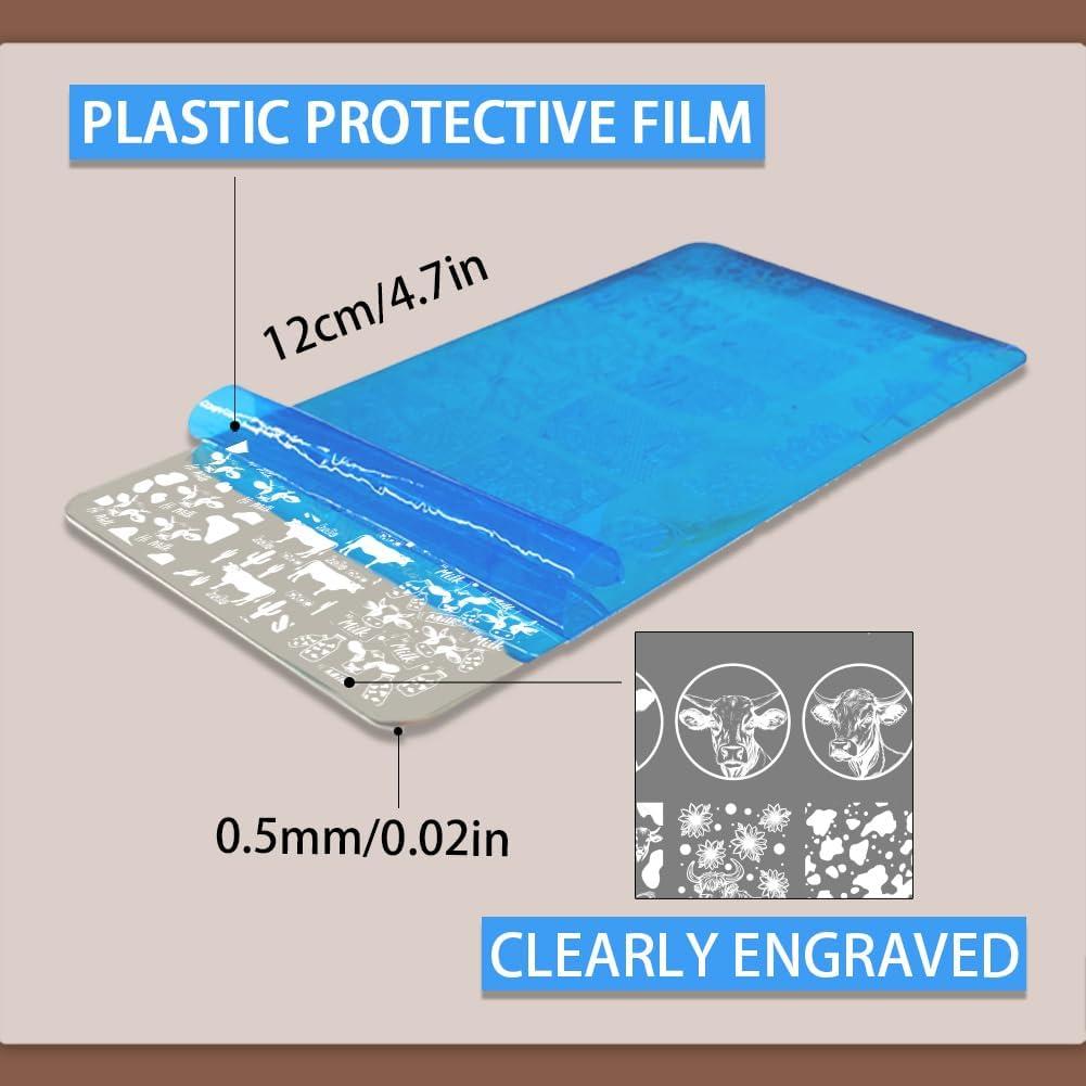 Plantillas de Estampado de Uñas PH PandaHall - 3 Piezas Tema Vaca