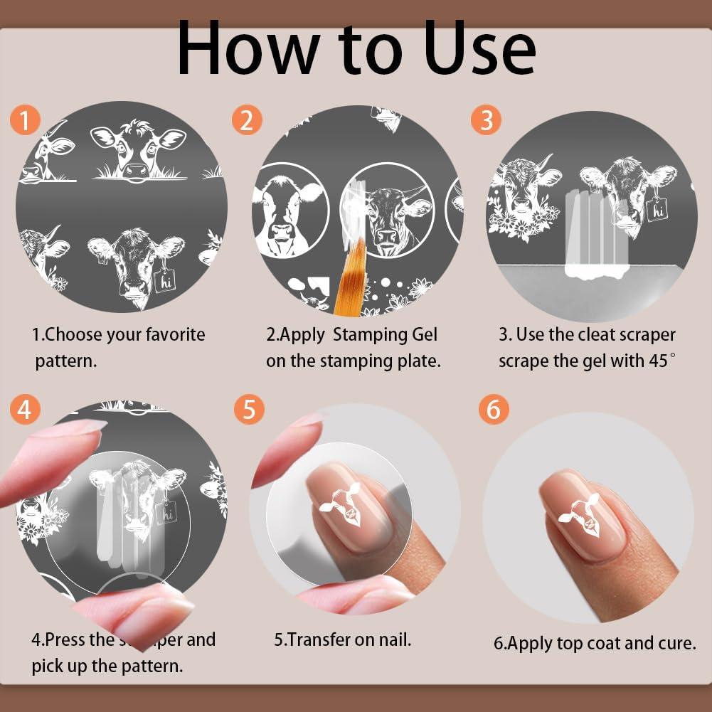 Plantillas de Estampado de Uñas PH PandaHall - 3 Piezas Tema Vaca