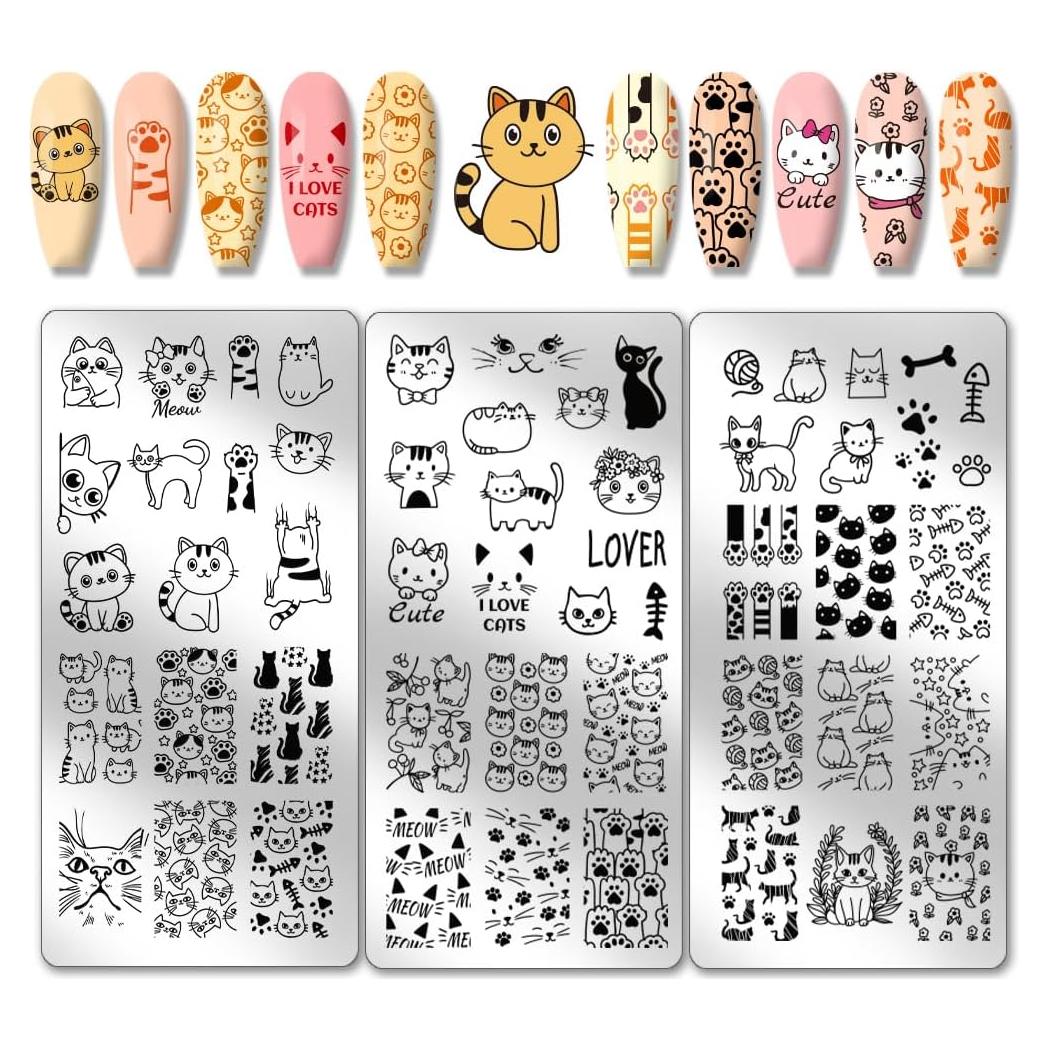 Placas de Estampado de Uñas PH PandaHall - 3 Piezas Gato