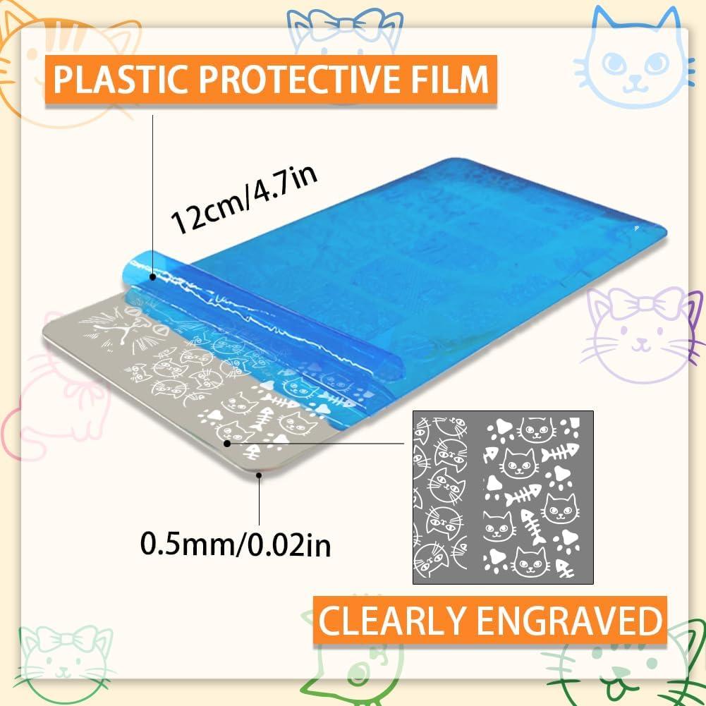 Placas de Estampado de Uñas PH PandaHall - 3 Piezas Gato