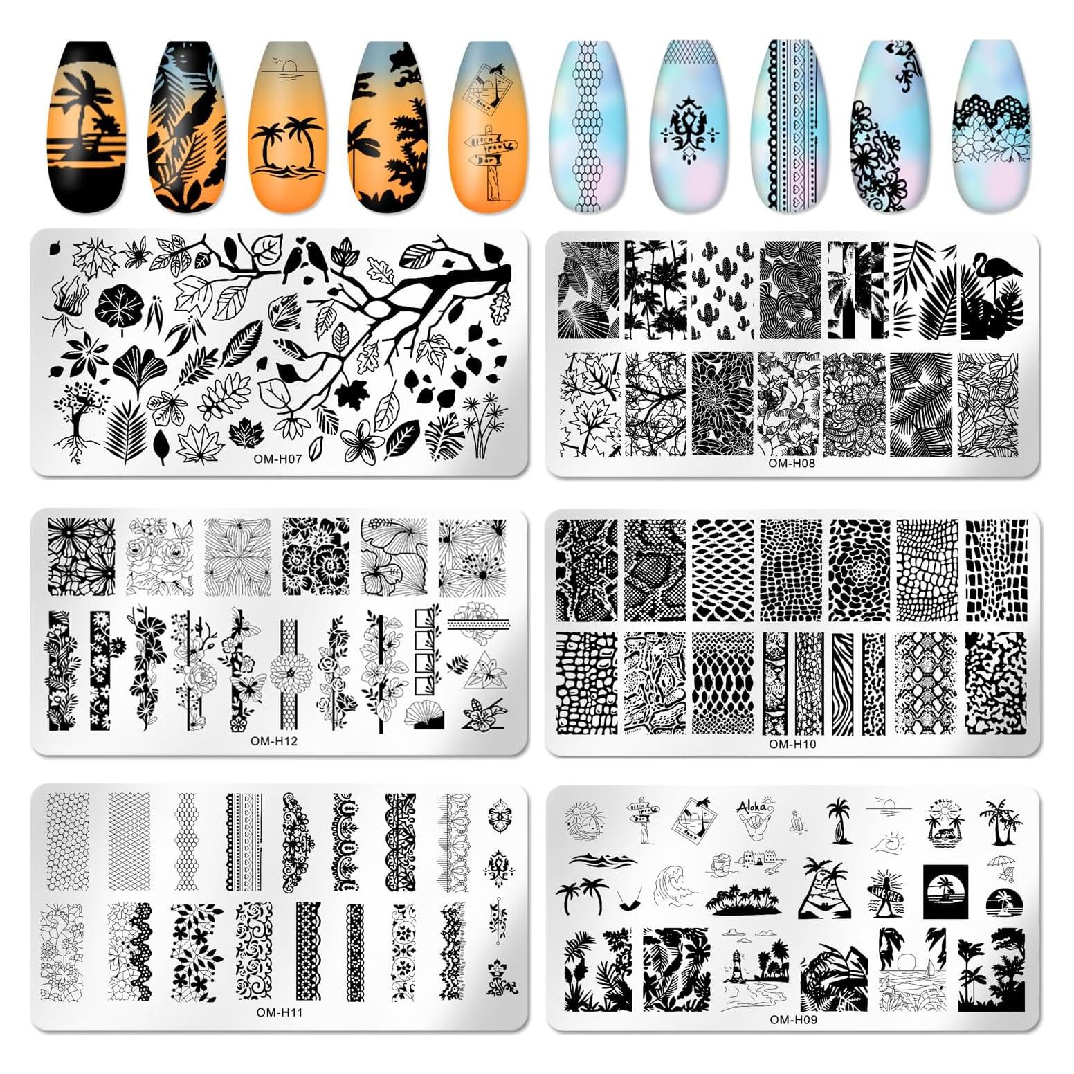 Juego de 6 Placas de Estampado de Uñas KOENWEENI - Plantas y Flores