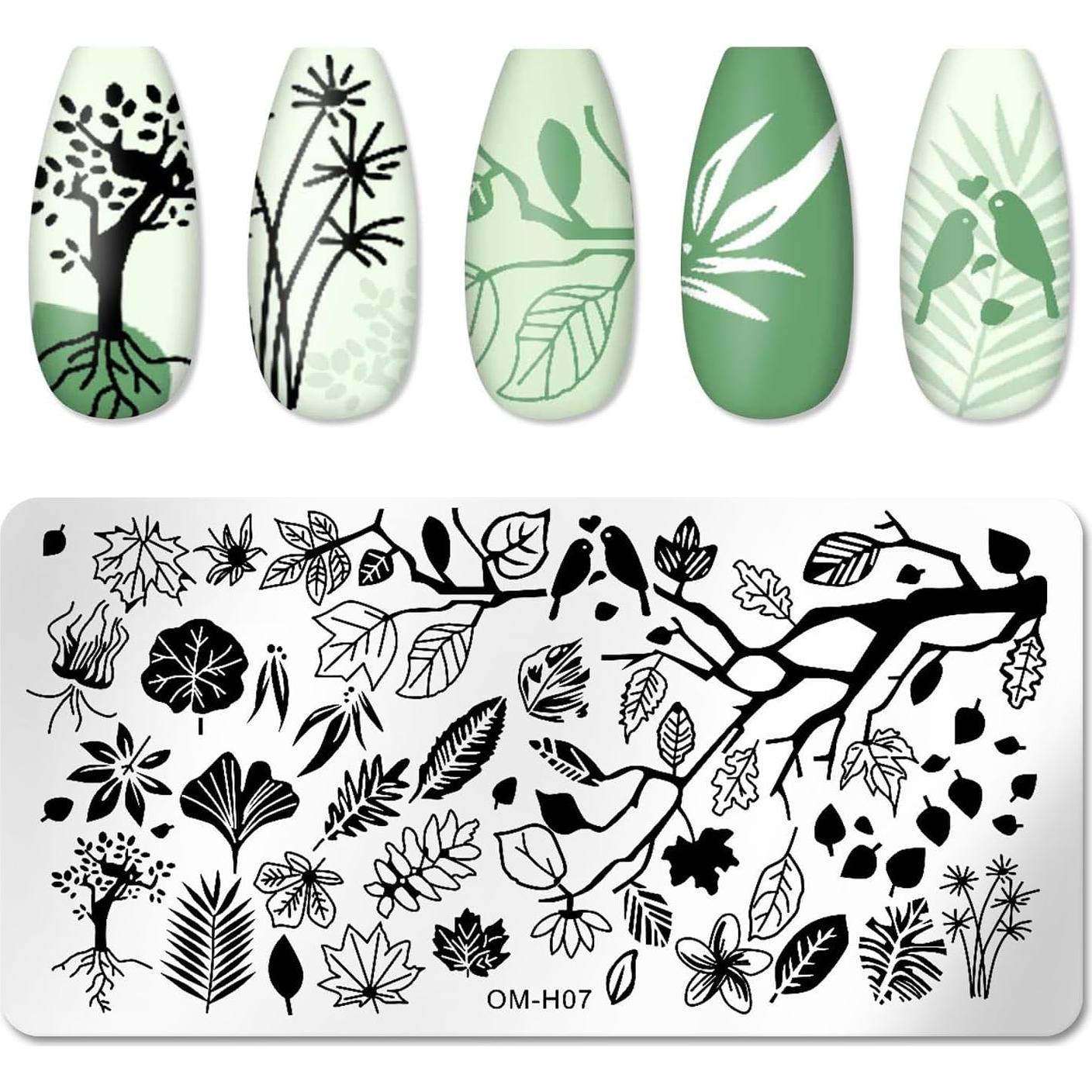 Juego de 6 Placas de Estampado de Uñas KOENWEENI - Plantas y Flores