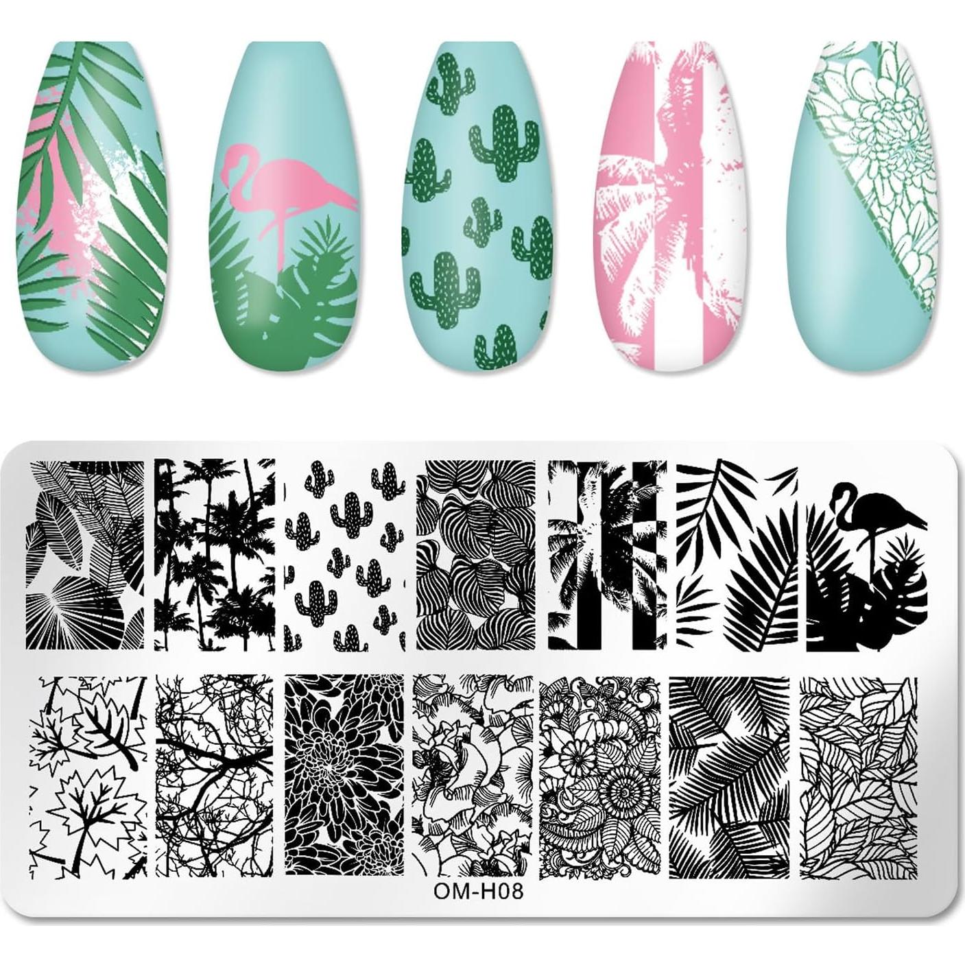Juego de 6 Placas de Estampado de Uñas KOENWEENI - Plantas y Flores