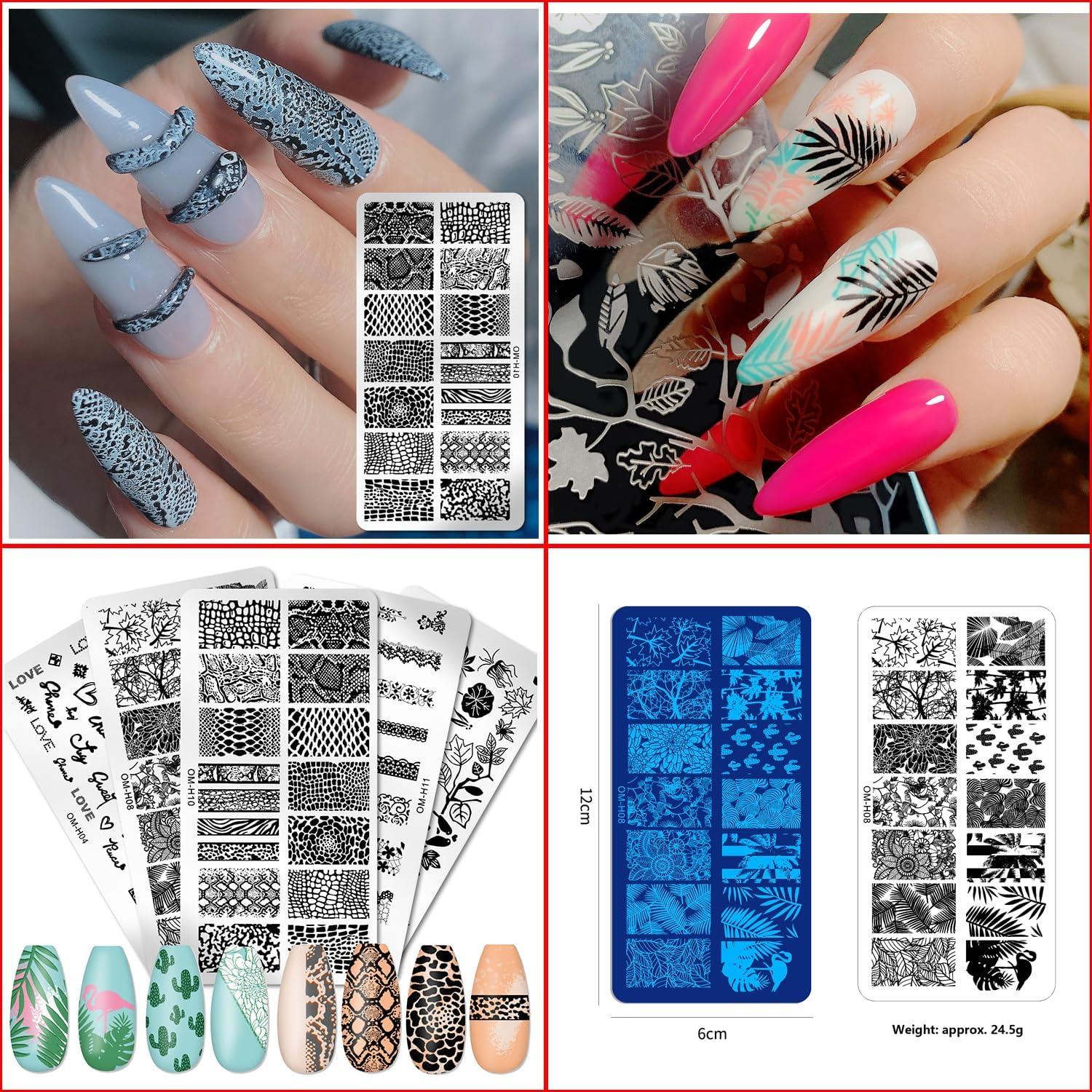 Juego de 6 Placas de Estampado de Uñas KOENWEENI - Plantas y Flores