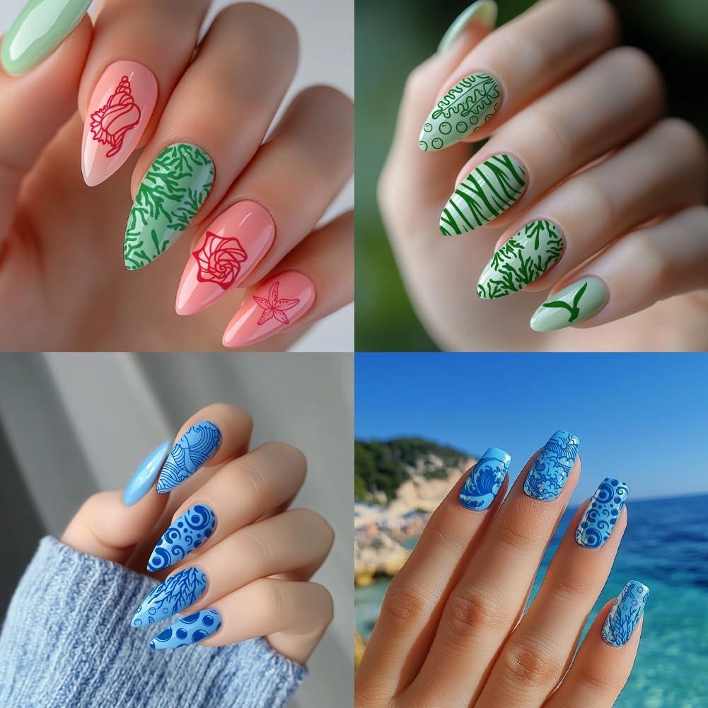 Plantillas de Arte de Uñas PH PandaHall - 3 Piezas Olas del Océano