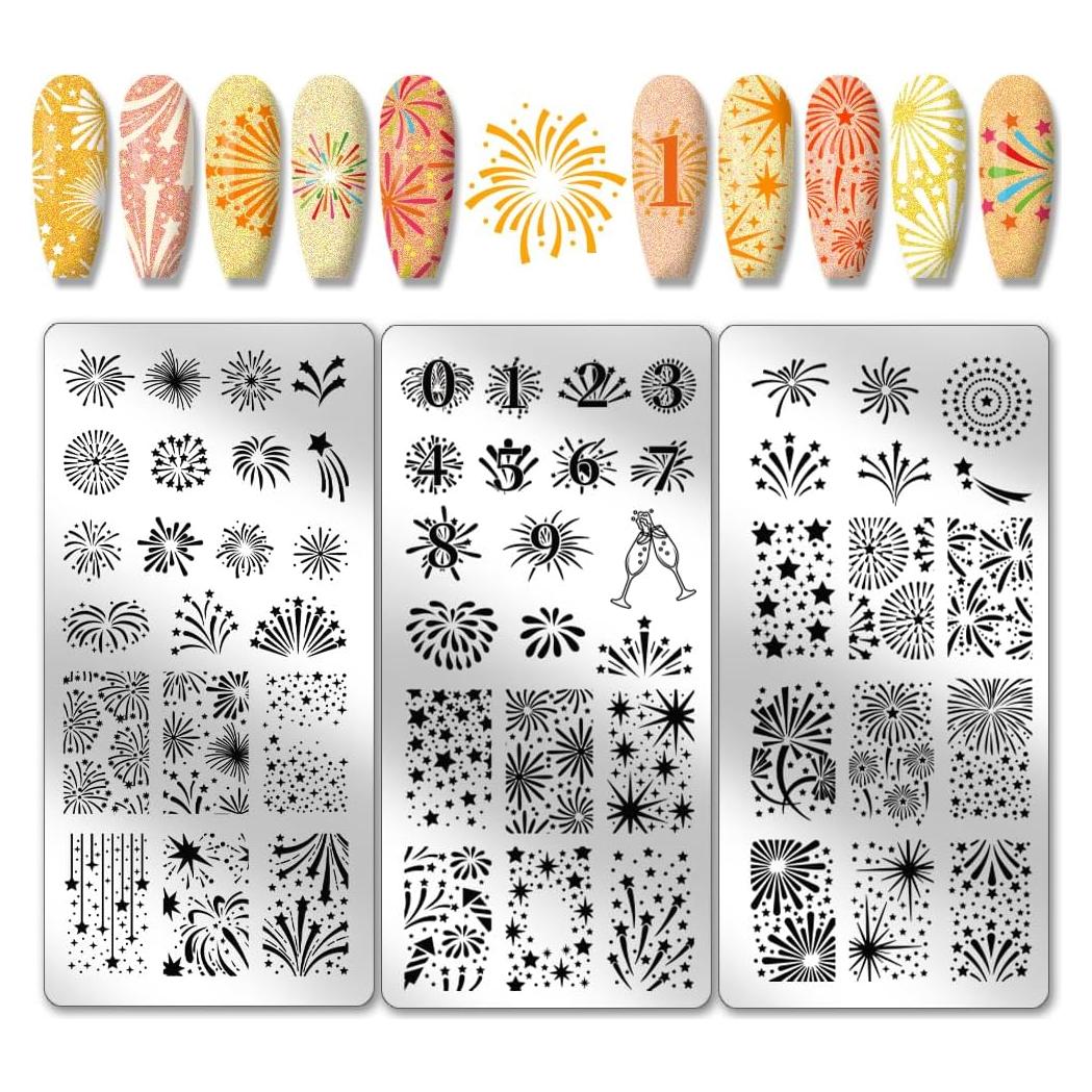 Placas de Estampado de Uñas PH PandaHall - Fuegos Artificiales - 3 Piezas