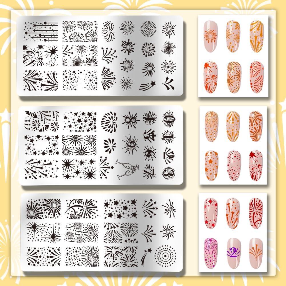 Placas de Estampado de Uñas PH PandaHall - Fuegos Artificiales - 3 Piezas