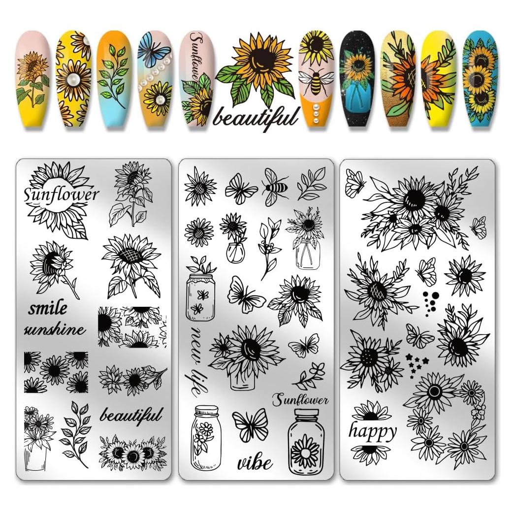 Placas de Estampado de Uñas PH PandaHall 3 Piezas Floral