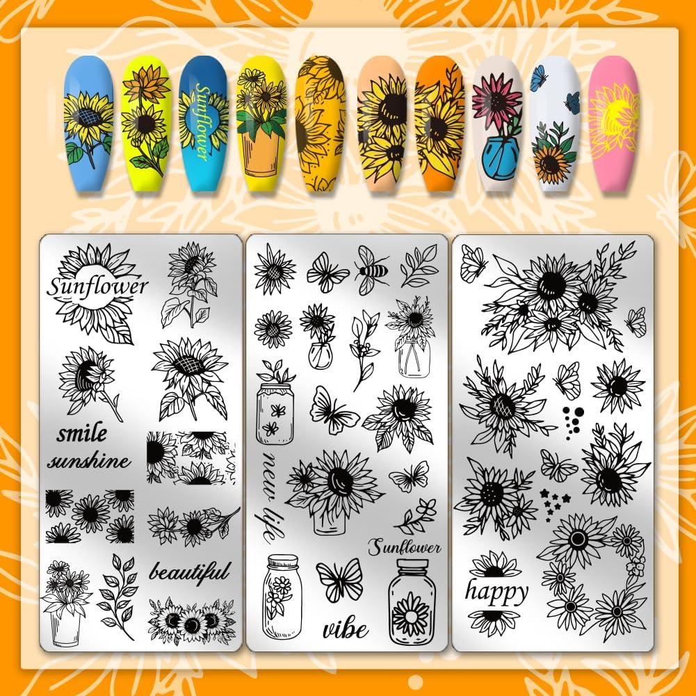 Placas de Estampado de Uñas PH PandaHall 3 Piezas Floral