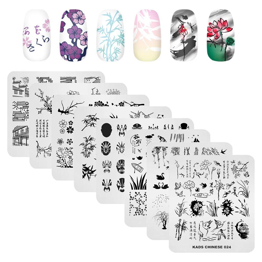 KAD Placas de Estampado de Uñas 8 Piezas Estilo Chino