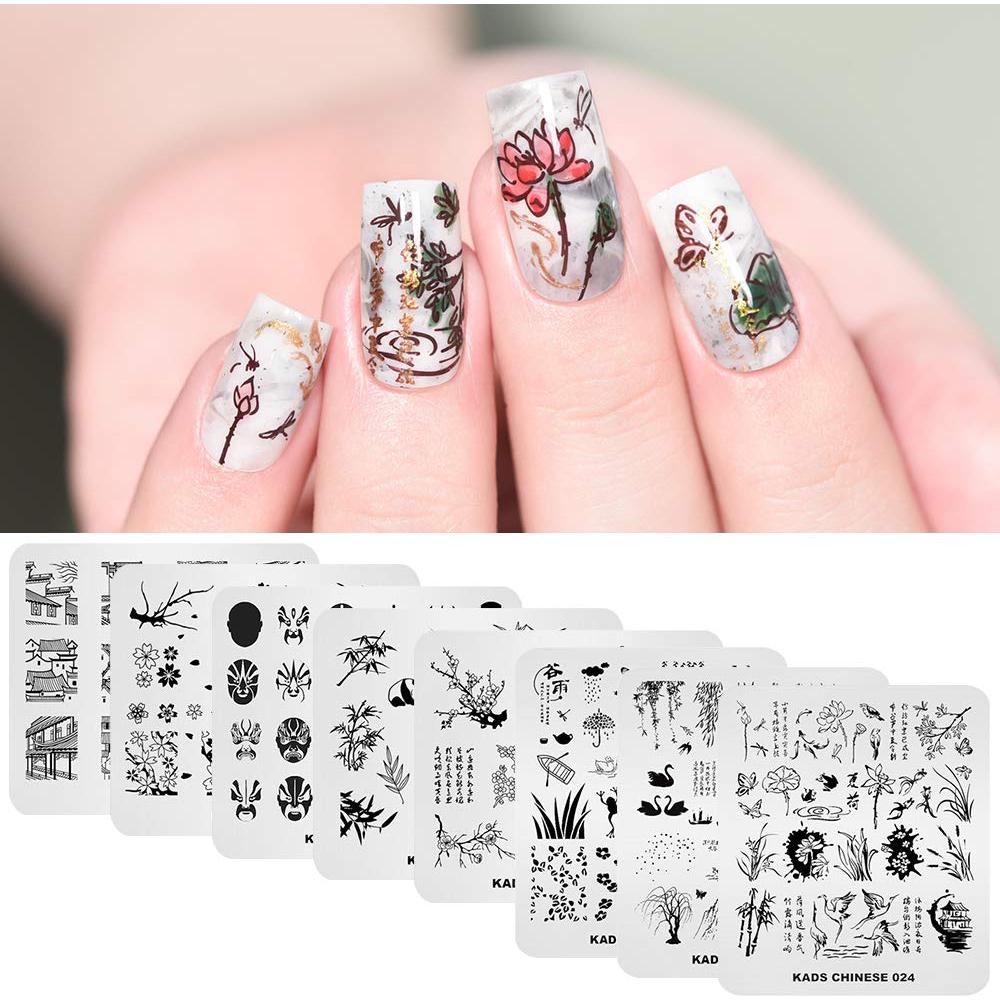 KAD Placas de Estampado de Uñas 8 Piezas Estilo Chino