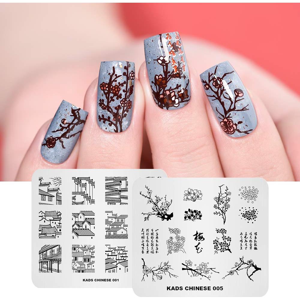 KAD Placas de Estampado de Uñas 8 Piezas Estilo Chino