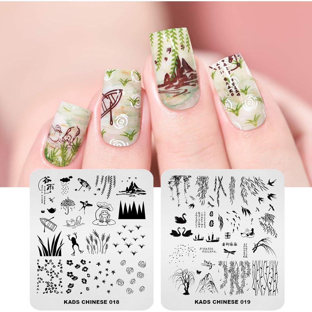 KAD Placas de Estampado de Uñas 8 Piezas Estilo Chino