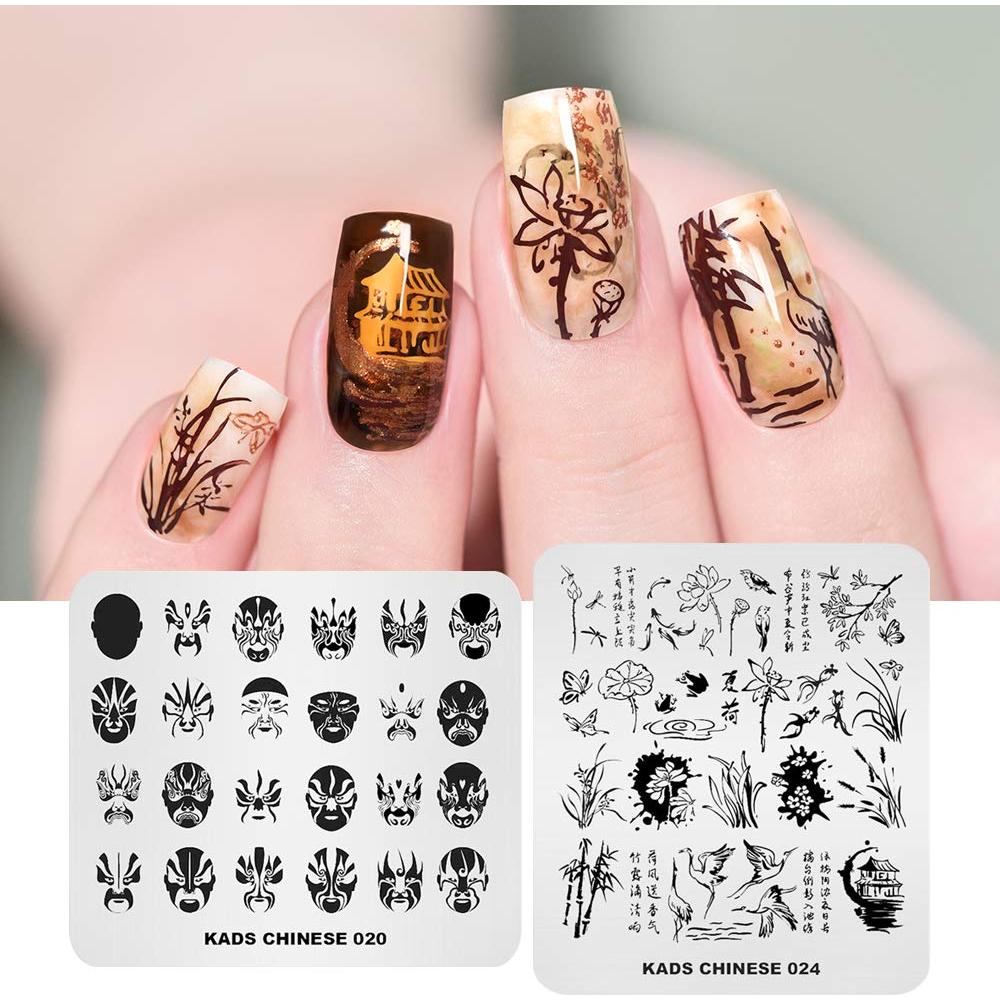 KAD Placas de Estampado de Uñas 8 Piezas Estilo Chino