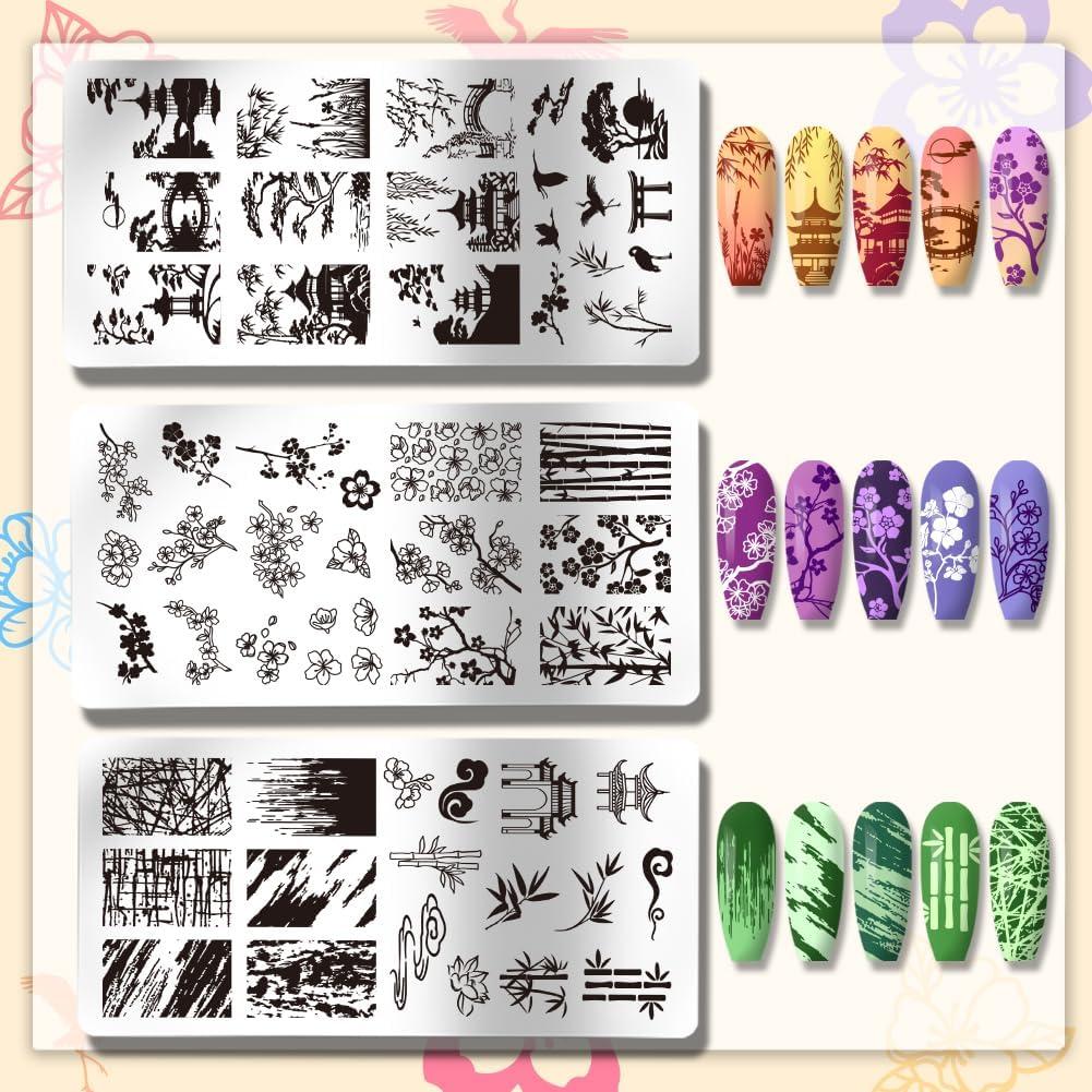 Plantillas de Arte de Uñas Chino PH PandaHall 3 Piezas 12x6cm