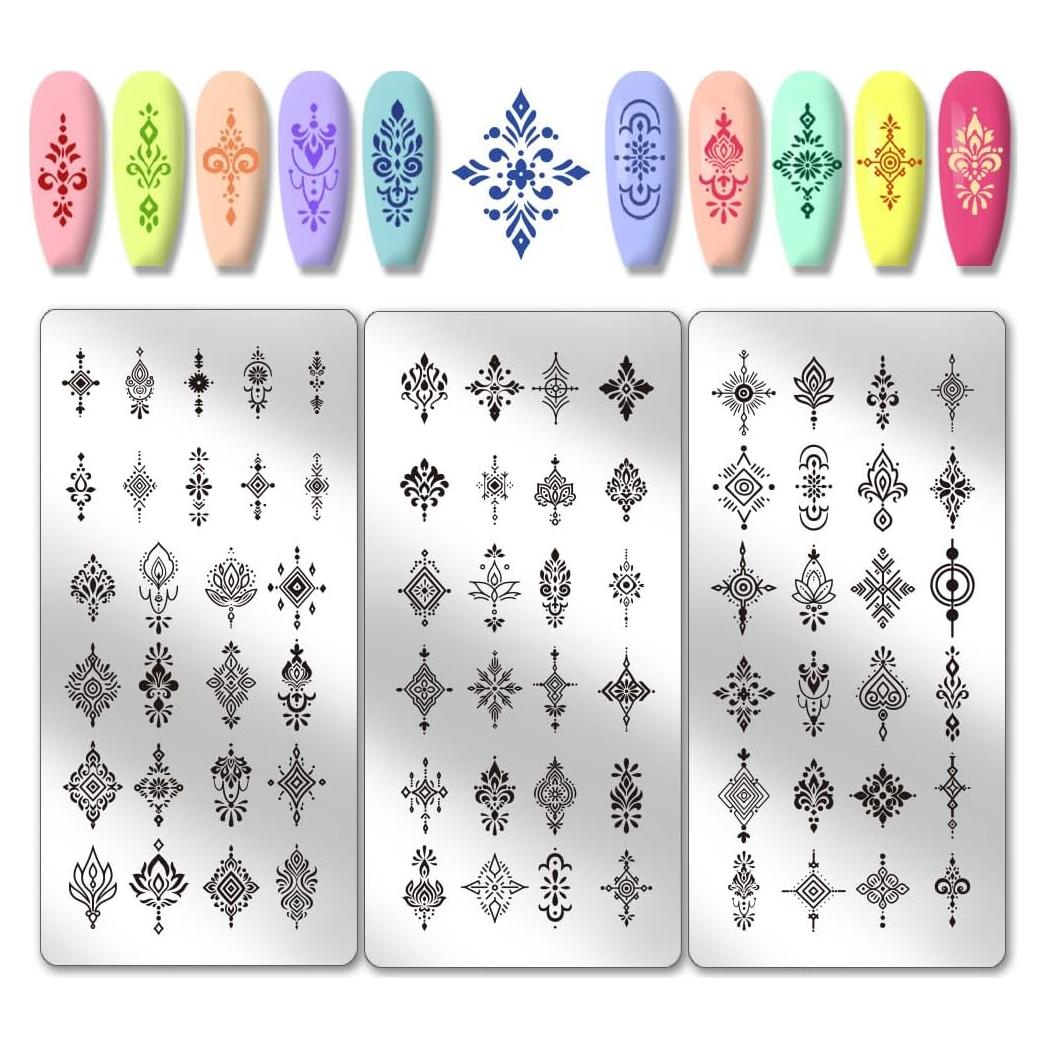 Plantillas de Estampado de Uñas Bohemias PH PandaHall 3 Piezas