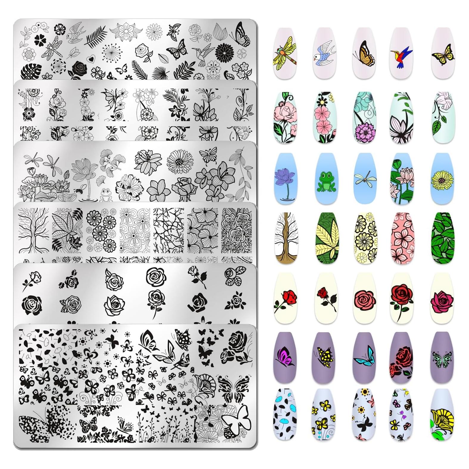 Kit de Estampado de Uñas JERCLITY 6 Piezas Acero Inoxidable