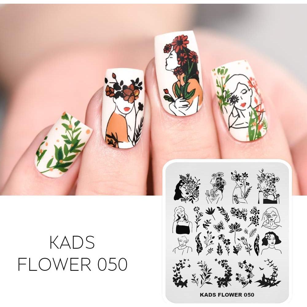 Set de 5 Placas de Estampado de Uñas KADS - Diseños de Flores y Animales