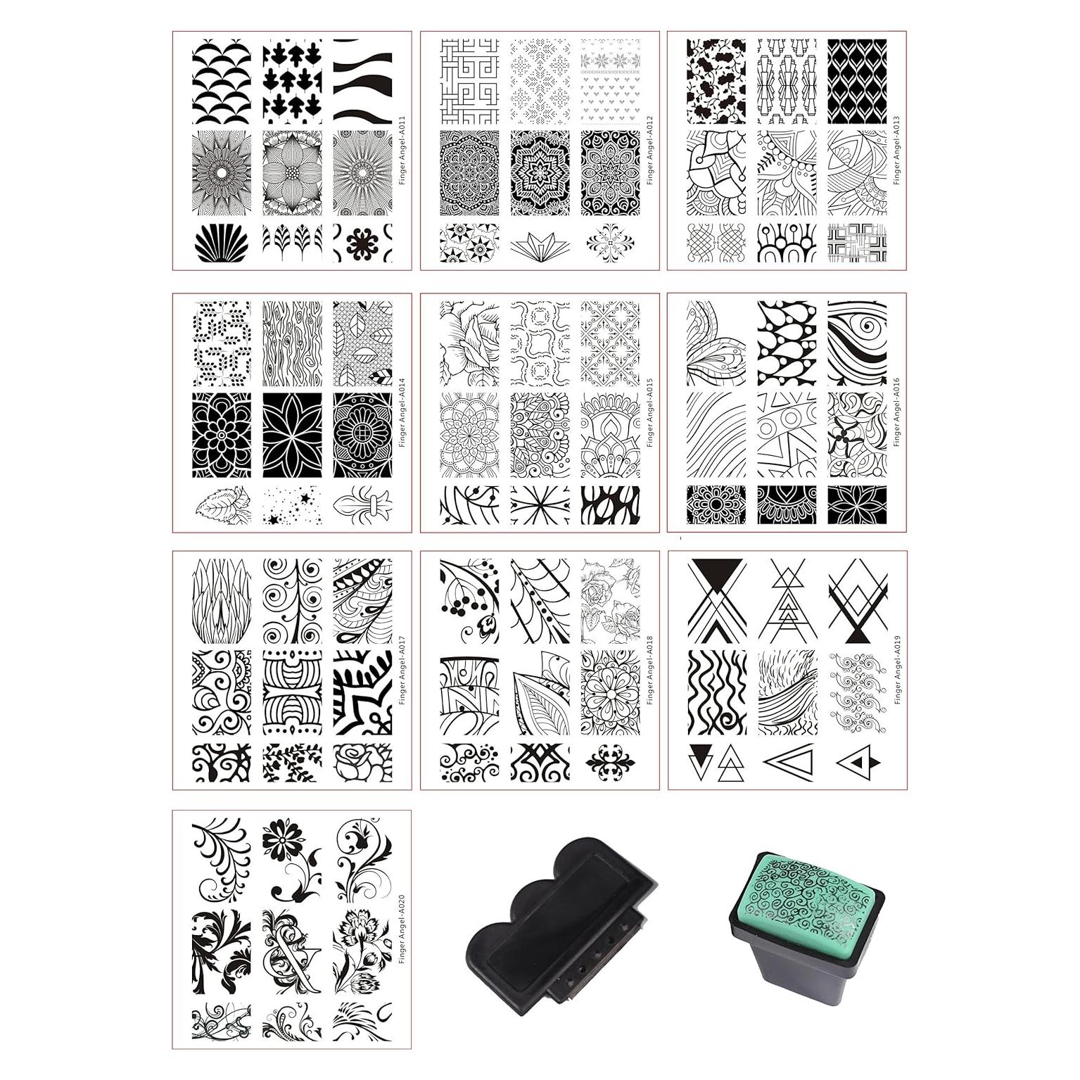 Kit de Estampado de Uñas ZhuoGuan 10 Placas + Sellador