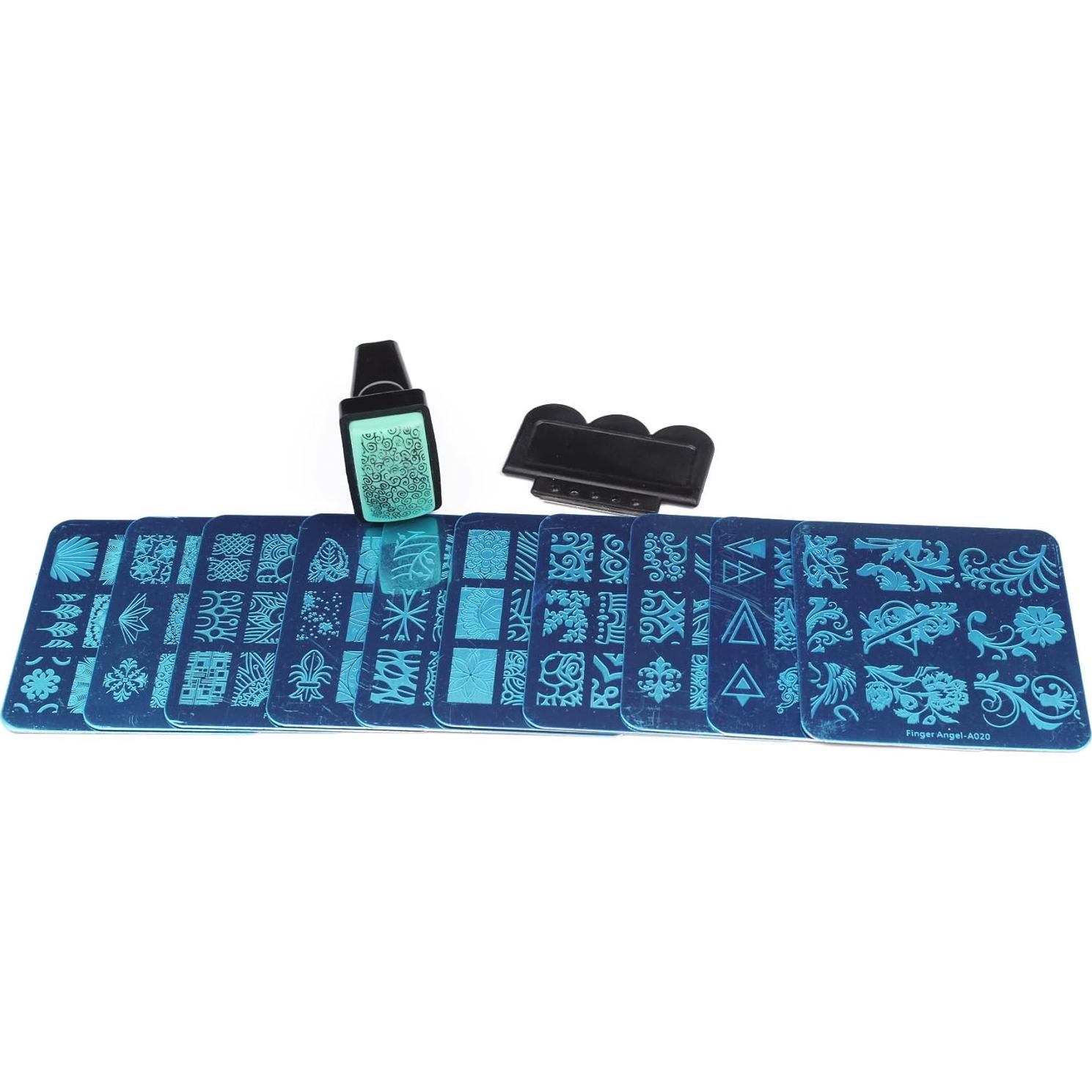 Kit de Estampado de Uñas ZhuoGuan 10 Placas + Sellador