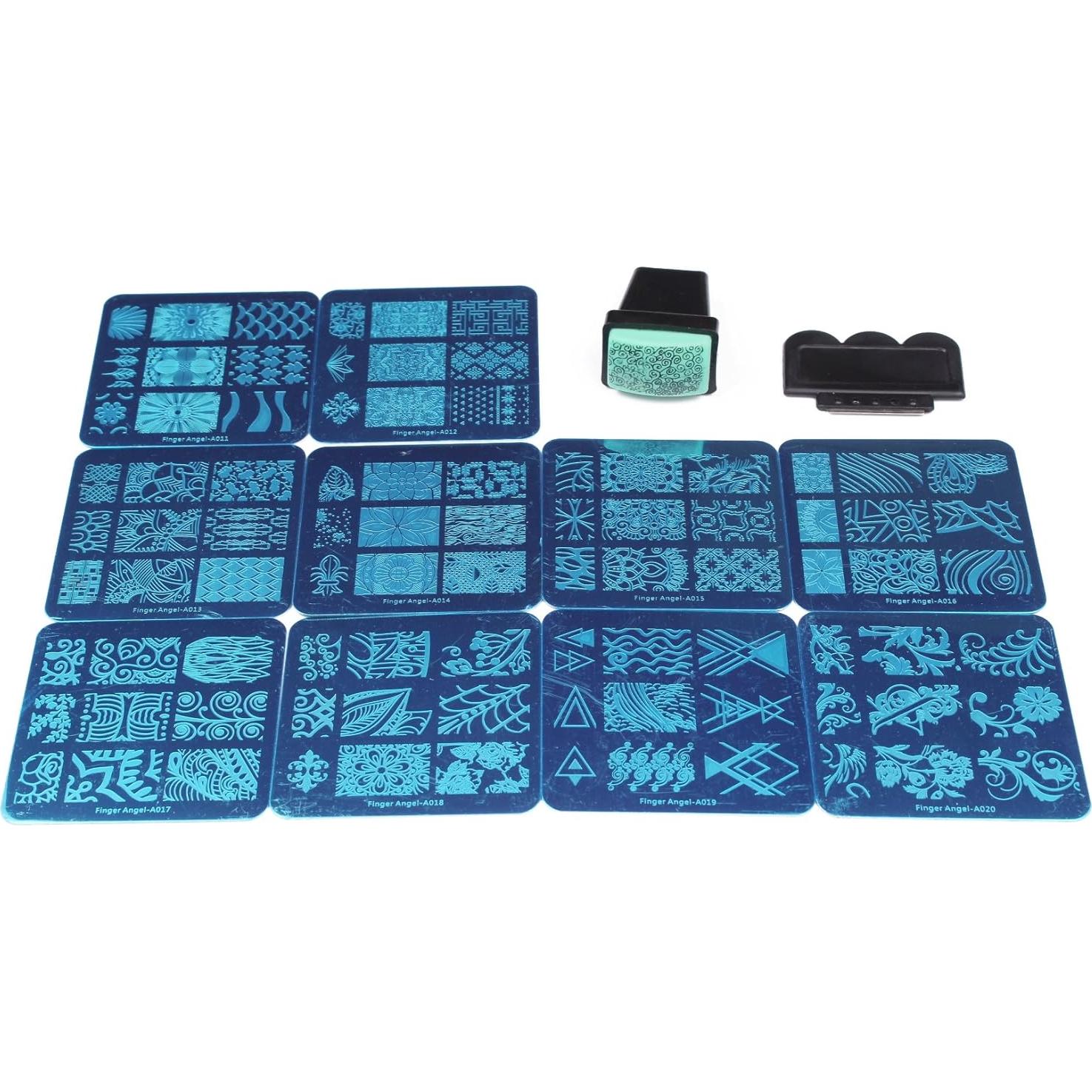Kit de Estampado de Uñas ZhuoGuan 10 Placas + Sellador