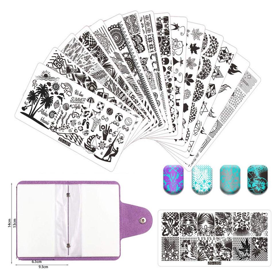 Juego de Estampado de Uñas ZhuoGuan - 15 Placas + 2 Selladores + 2 Raspadores