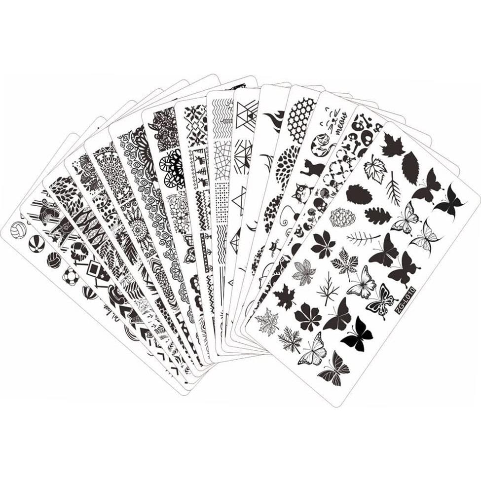 Juego de Estampado de Uñas ZhuoGuan - 15 Placas + 2 Selladores + 2 Raspadores