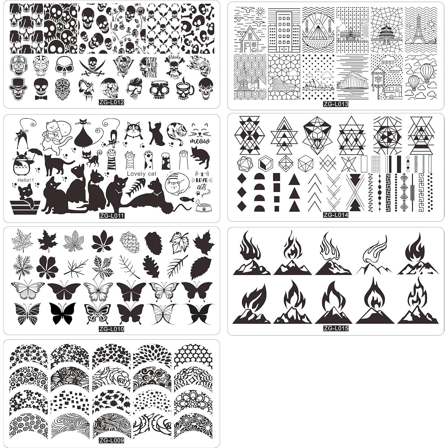 Juego de Estampado de Uñas ZhuoGuan - 15 Placas + 2 Selladores + 2 Raspadores