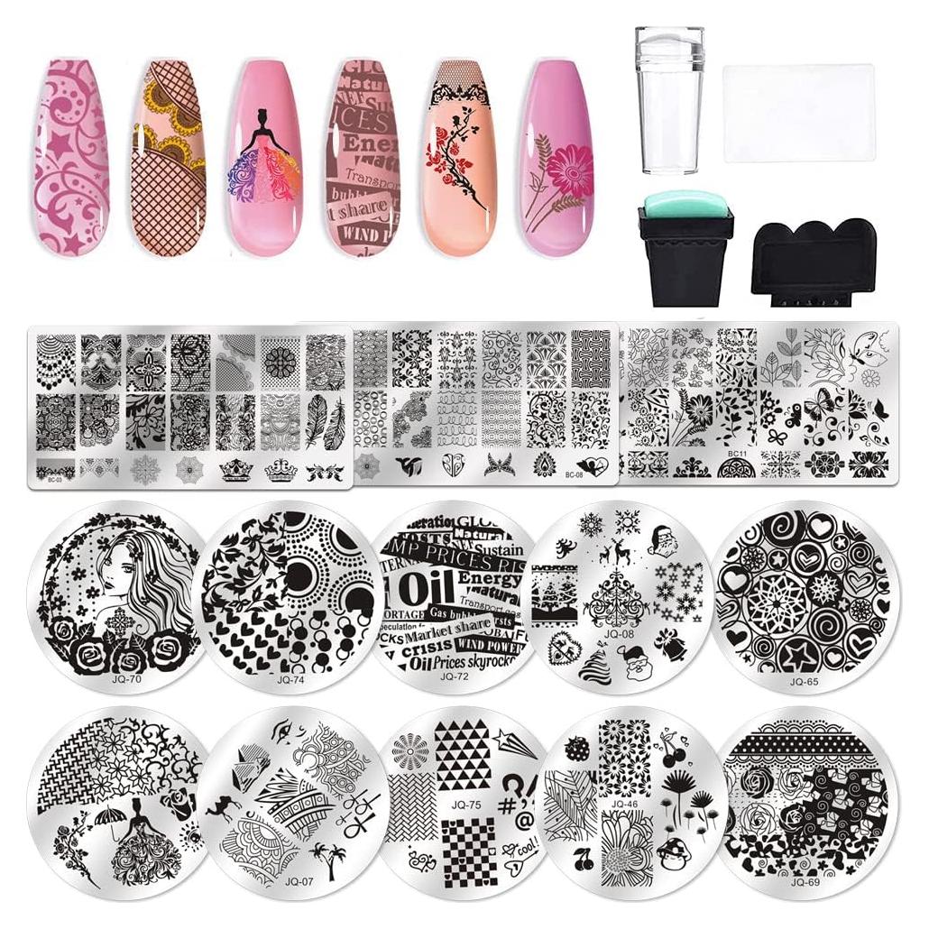 Kit de Estampado de Uñas Biutee - 13 Placas + 2 Estampadores